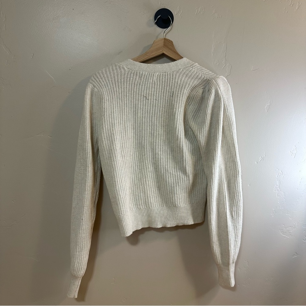 Aerie Cream Chunky Knit Cropped Cardigan NWT Puff Sleeve Size S - Picture 6 of 6